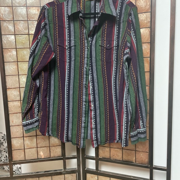 Wrangler Striped Button Down Shirt - Green, Red, Purple - Picture 1 of 14
